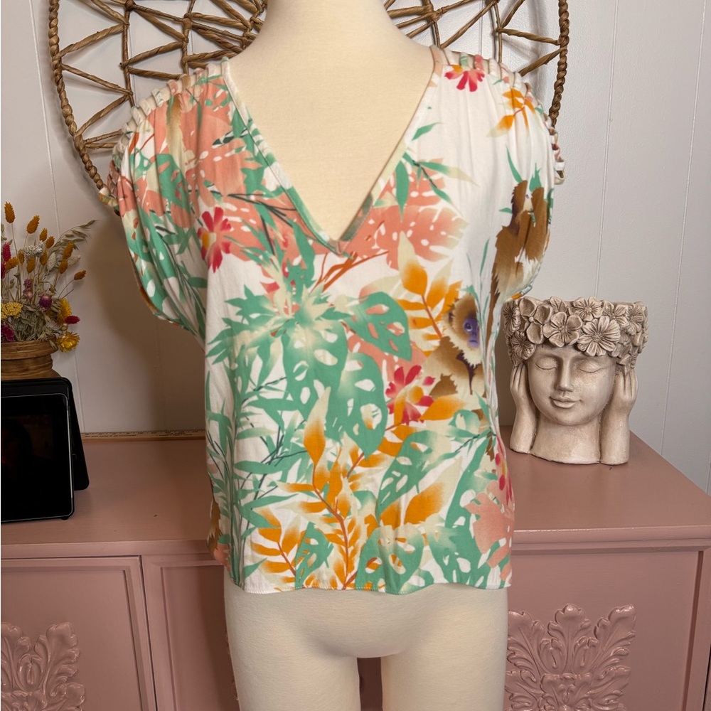 Corey Lynn Calter Multicolor Floral V-Neck Blouse